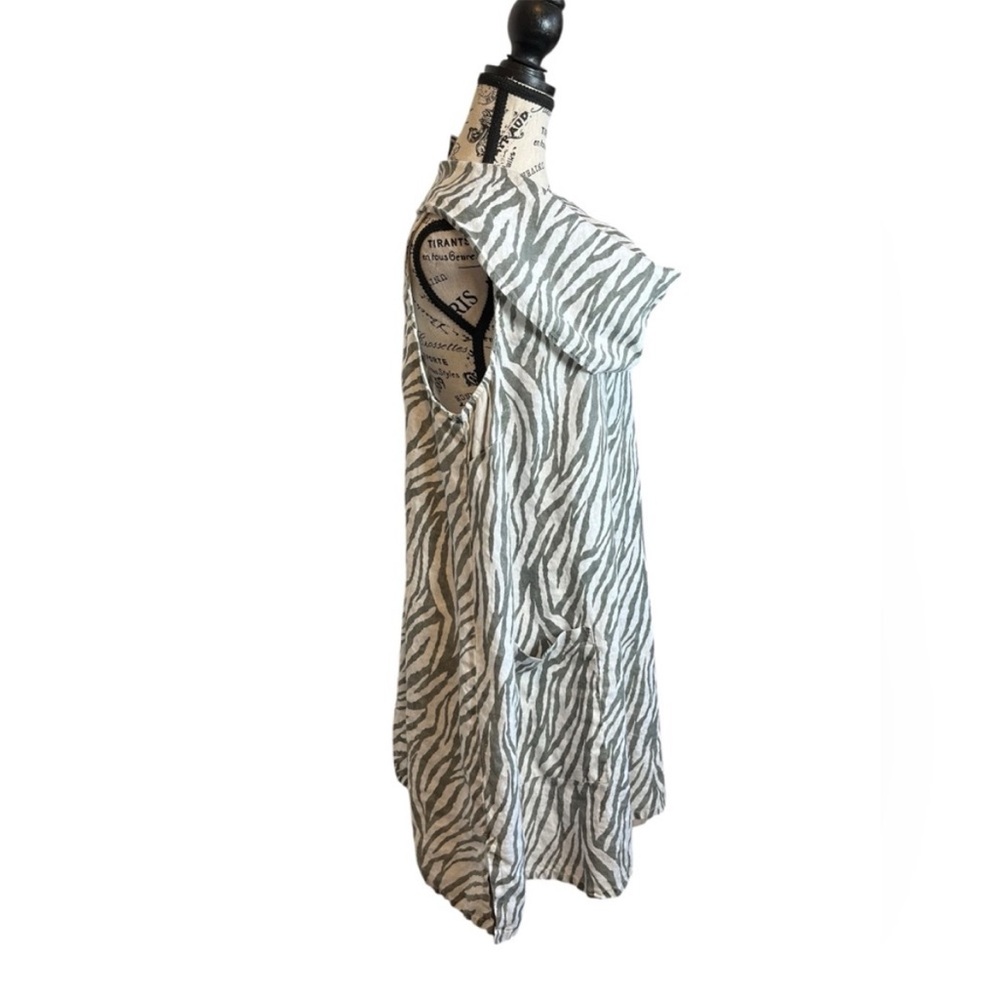 Match Point 100% Linen Grey Zebra Print Lagenlook Bohemian Tunic Mini Dress - Picture 5 of 10